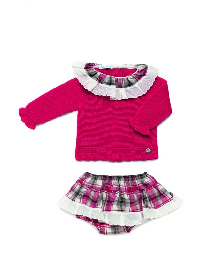 CONJUNTO BRAGA FALDA CUADRITOS VOL. PUNTILLA. JULIANA